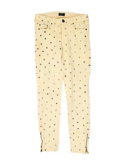 Pre-owned Mother Floral Print Skinny Leg Pants In Yellow