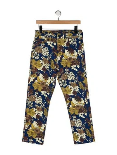 Pre-owned Mother Floral Print Straight Leg Pants In Blue