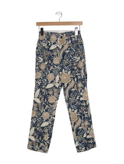 Pre-owned Mother Floral Print Straight Leg Pants In Blue