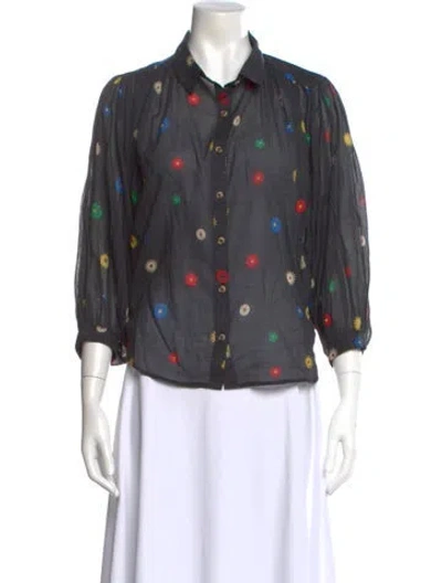 Pre-owned Mother Floral Print Three-quarter Sleeve Blouse In Gray