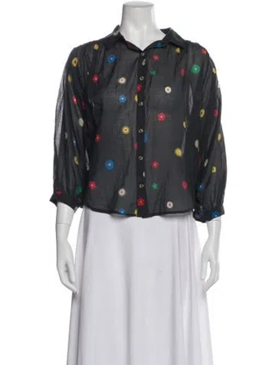 Pre-owned Mother Floral Print Three-quarter Sleeve Blouse In Gray