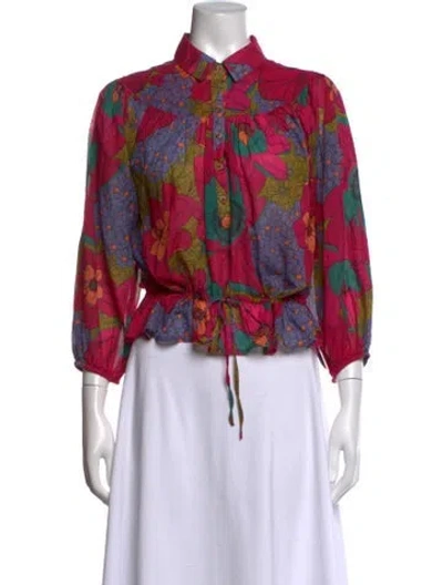 Pre-owned Mother Floral Print Three-quarter Sleeve Blouse In Grey