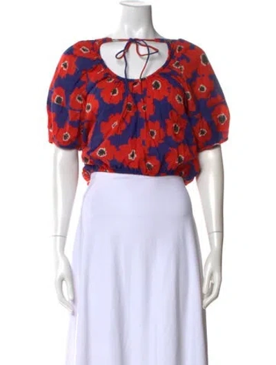 Pre-owned Mother Floral Print Tie Neck Top In Multi