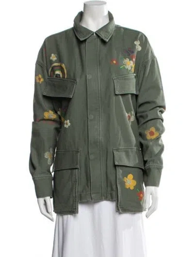 Pre-owned Mother Floral Print Utility Jacket In Green