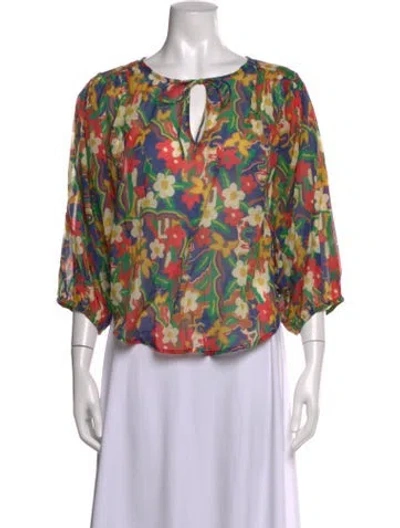 Pre-owned Mother Floral Print V-neck Blouse In Multicolor