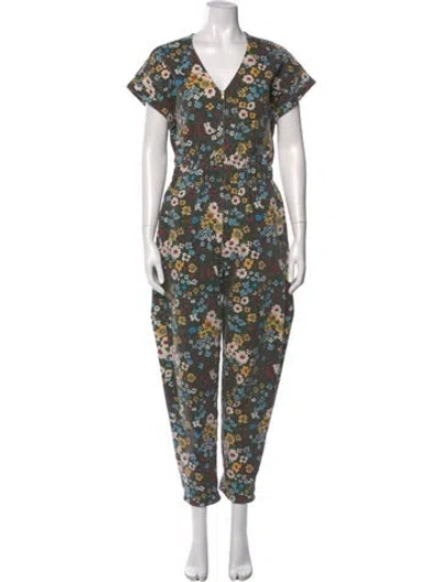 Pre-owned Mother Floral Print V-neck Jumpsuit In Black