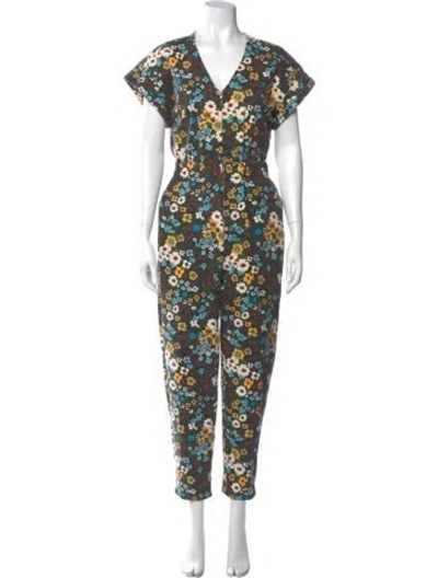 Pre-owned Mother Floral Print V-neck Jumpsuit In Black