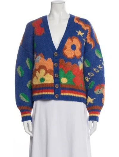 Pre-owned Mother Floral Print V-neck Sweater In Blue