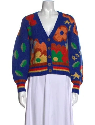Pre-owned Mother Floral Print V-neck Sweater In Blue