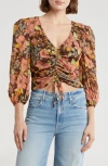 Mother Floral Ruched Three-quarter Sleeve Top