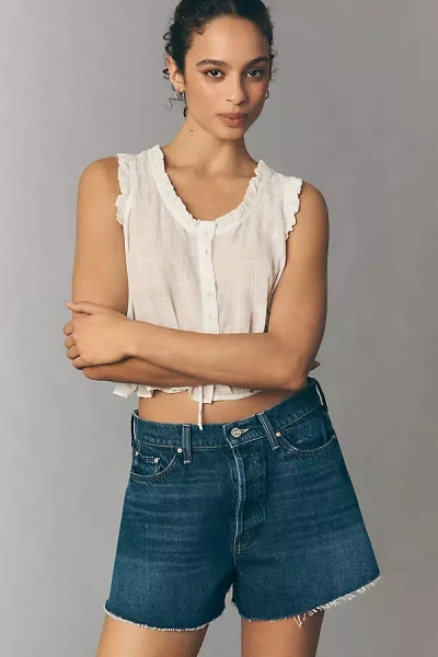 Mother Flutter Frayed Denim Shorts In Blue