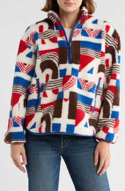 Mother Geometric Print Faux Shearling Half Zip Pullover In Multi