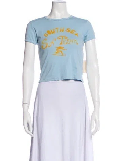 Pre-owned Mother Graphic Print Crew Neck Crop Top W/ Tags In Blue