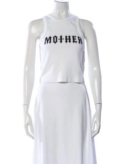 Pre-owned Mother Graphic Print Crew Neck Crop Top In White
