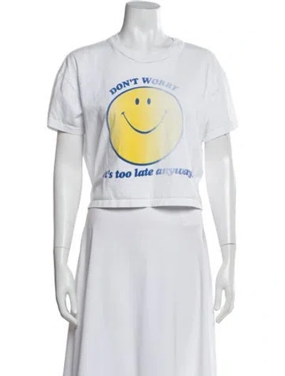 Pre-owned Mother Graphic Print Crew Neck Crop Top In White
