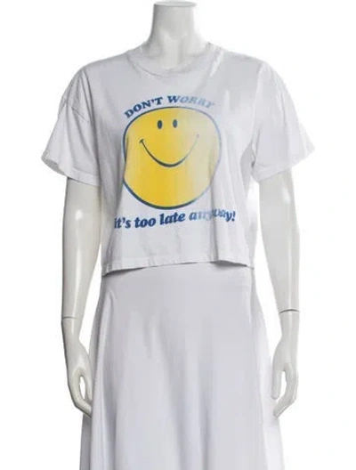 Pre-owned Mother Graphic Print Crew Neck Crop Top In White