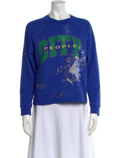 Pre-owned Mother Graphic Print Crew Neck Sweatshirt In Blue