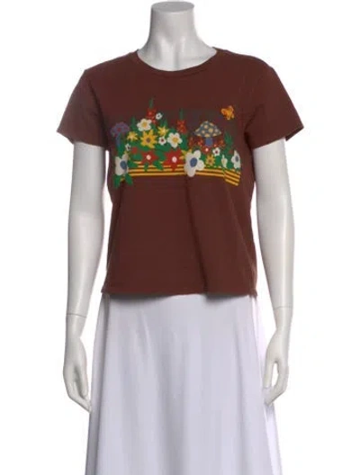 Pre-owned Mother Graphic Print Crew Neck T-shirt In Brown
