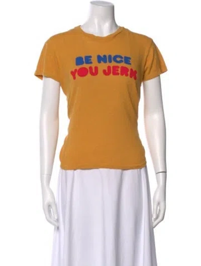 Pre-owned Mother Graphic Print Crew Neck T-shirt In Yellow