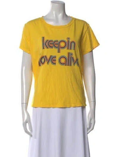 Pre-owned Mother Graphic Print Crew Neck T-shirt In Yellow