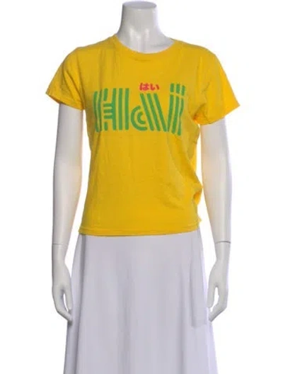 Pre-owned Mother Graphic Print Crew Neck T-shirt In Yellow