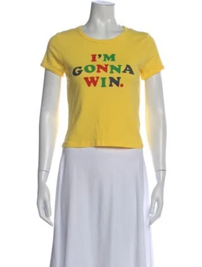 Pre-owned Mother Graphic Print Crew Neck T-shirt In Yellow