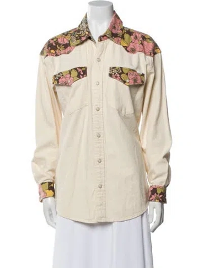 Pre-owned Mother Graphic Print Denim Jacket In Neutral
