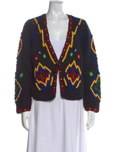 Pre-owned Mother Graphic Print Open Front Sweater In Black