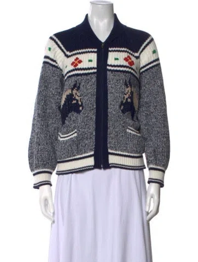 Pre-owned Mother Graphic Print Open Front Sweater In Blue