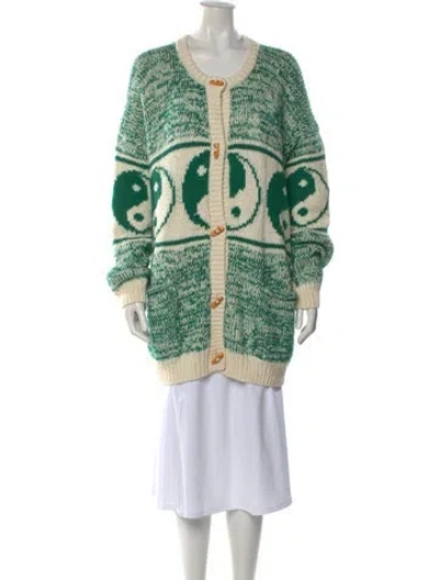 Pre-owned Mother Graphic Print Open Front Sweater In Green