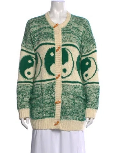 Pre-owned Mother Graphic Print Open Front Sweater In Green