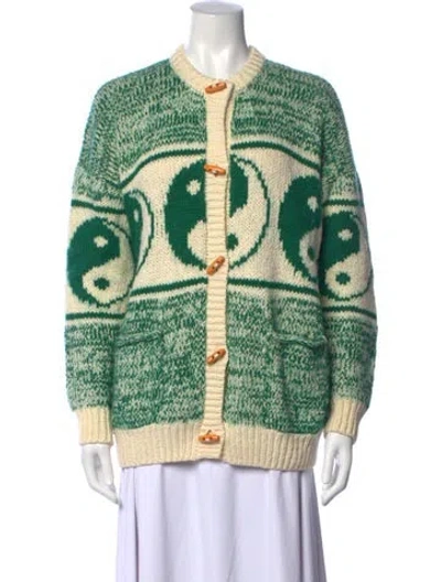 Pre-owned Mother Graphic Print Open Front Sweater In Green