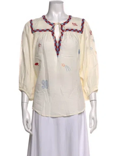 Pre-owned Mother Graphic Print Tie Neck Blouse In Neutrals
