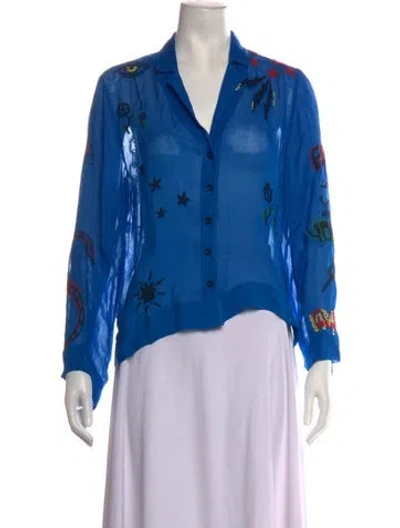 Pre-owned Mother Graphic Print V-neck Blouse In Blue