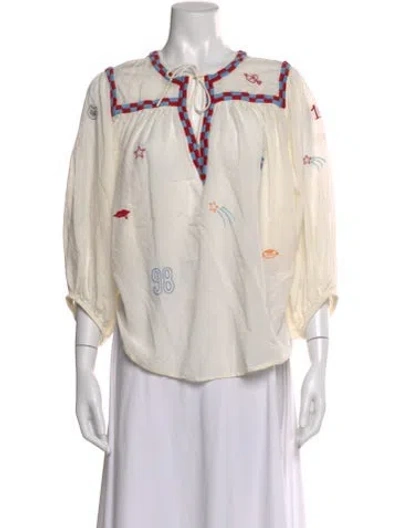 Pre-owned Mother Graphic Print V-neck Blouse In White