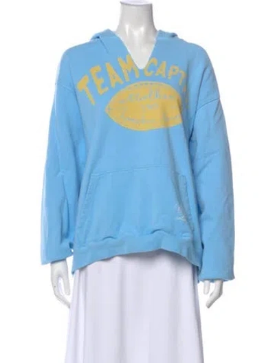 Pre-owned Mother Graphic Print V-neck Hoodie In Blue