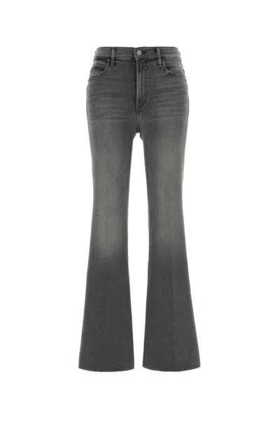 Mother Grey Stretch Denim The Doozy Sneak Fray Jeans