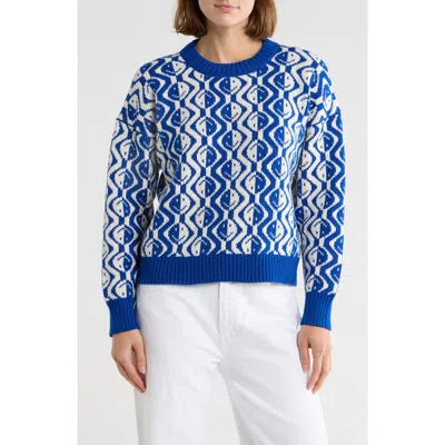 Mother Happy Face Stripe Crew Sweater In Blue