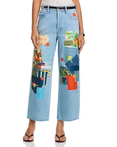 Mother High Rise Spinner Flood Wide Leg Jeans In Mumble Jumble In Blue