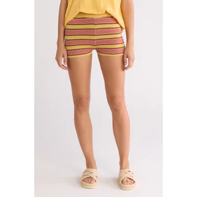 Mother High Waist Blissful Bootie Shorts In Mustard Brown Stripe