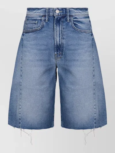 Mother The Half Pipe Bermuda Fray Denim Shorts In Blue