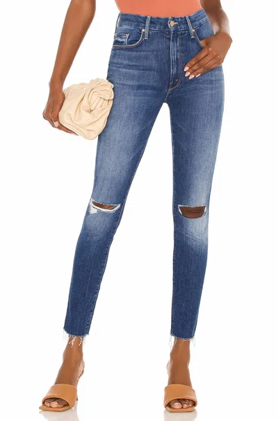 Mother High Waisted Looker Ankle Fray Jeans In Nature Tune Up In Blue