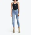 Mother High Waisted Looker Crop Jean In Let's Kick It In Blue