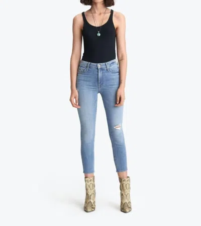 Mother High Waisted Looker Crop Jean In Let's Kick It In Blue