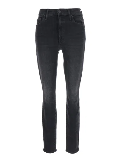 MOTHER BLACK JEANS WITH HIGH WAIST AND LOGO EMBROIDERY ON THE REAR IN DENIM WOMAN