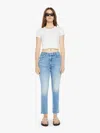 Mother High Waisted Rascal Flood Eye Of The Tiger Jeans In Light Blue