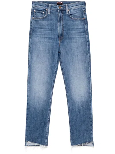 Mother High-waisted Rider Ankle Step Fray Jeans In Blue
