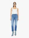 Mother High Waisted Rider Ankle Step Fray Jean In Loafers And Lassos In Blue