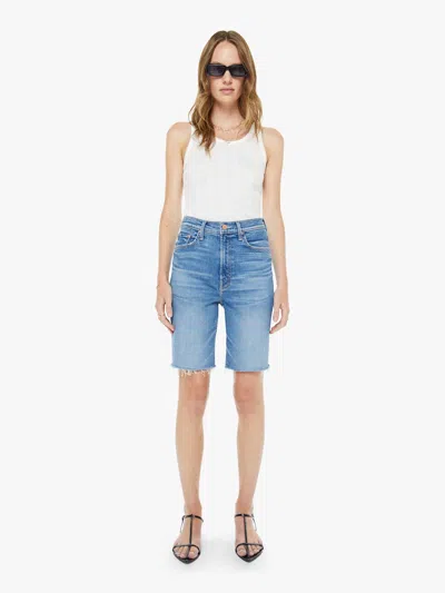 Mother High Waisted Rider Bermuda Shorts Fray Float My Boat In Blue