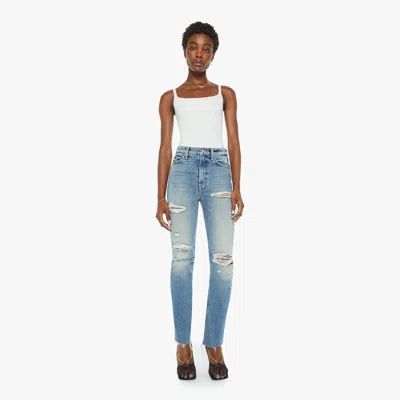 Mother High Waisted Rider Skimp Fray Indecent Exposure Jeans In Blue